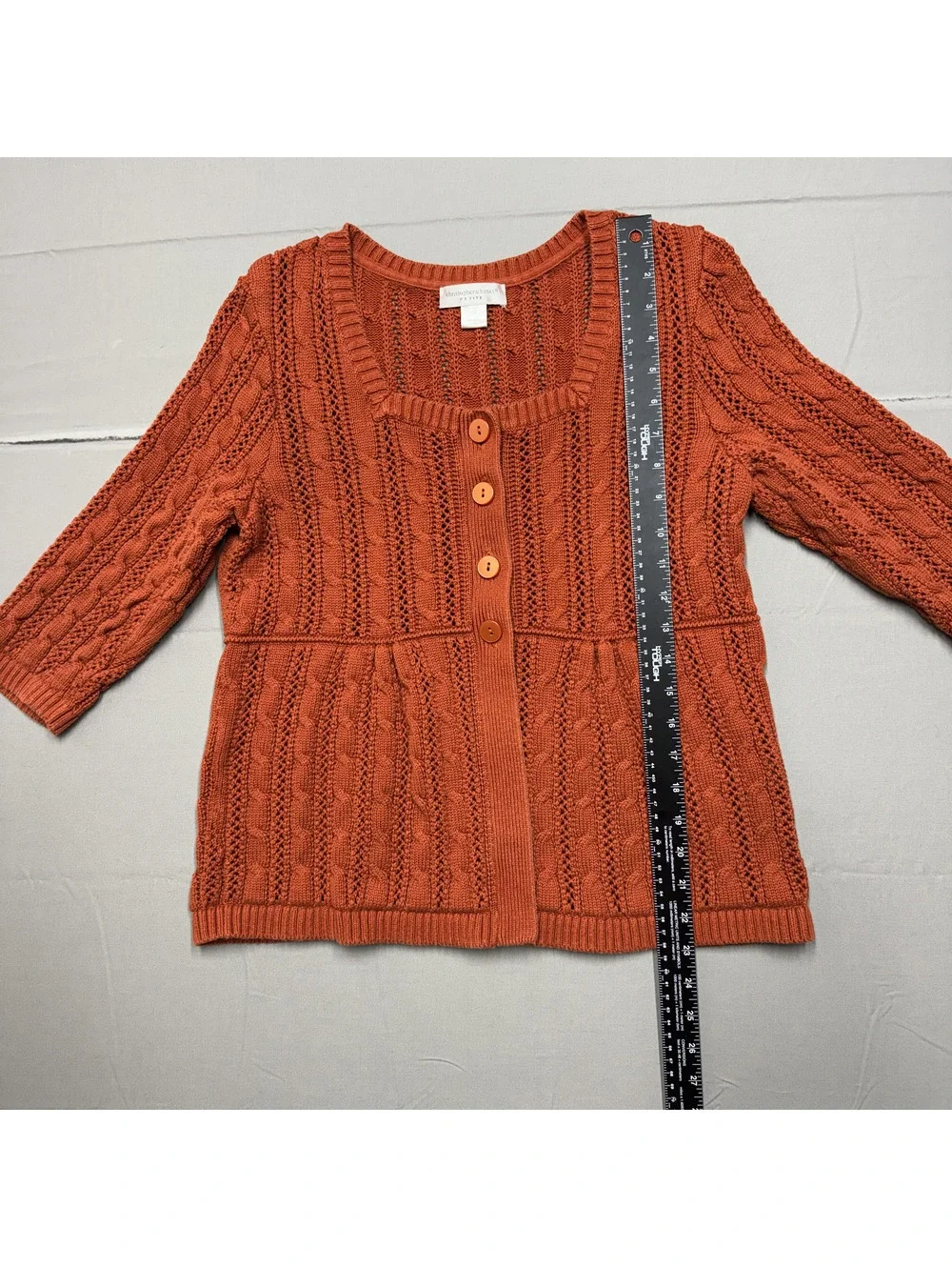 Christopher & Banks Womens Cardigan Cotton Cable Knit PL Orange Cottagecore - Picture 3 of 7